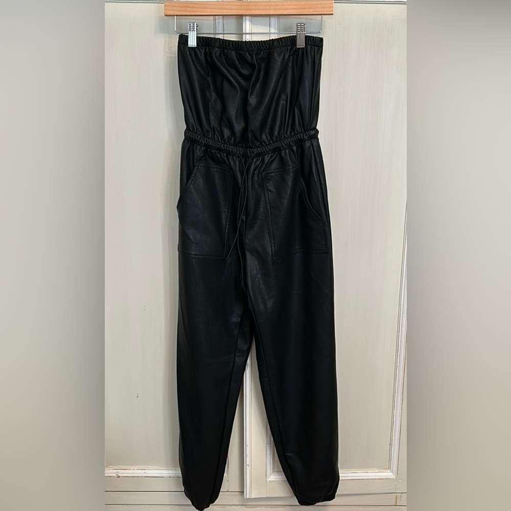 Kittenish Black Faux Leather Jumpsuit NWT